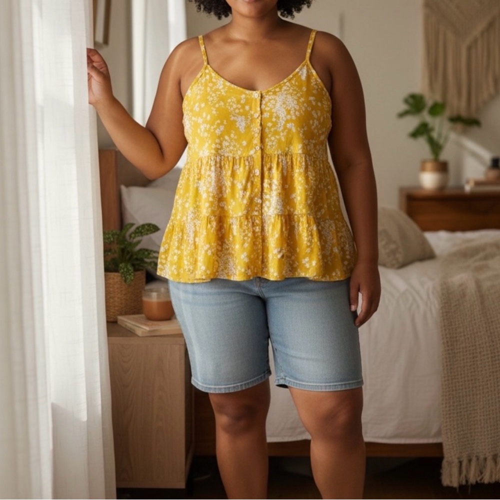 Torrid Yellow challis  tiered tie front Floral Camisole women’s 2X